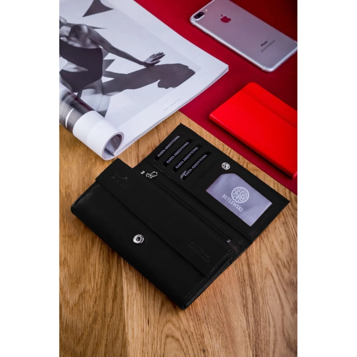 BETLEWSKI® BASIC –Duży Skórzany Portfel Damski RFID Elegancki Klasyczny