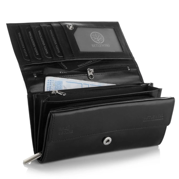 BETLEWSKI® BASIC –Duży Skórzany Portfel Damski RFID Elegancki Klasyczny