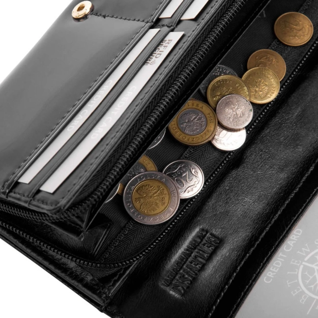 BETLEWSKI® SHINY – Lakierowany Skórzany Portfel Damski RFID Duży Elegancki