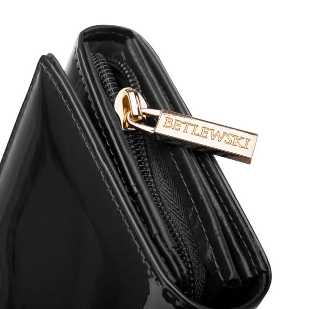 BETLEWSKI® SHINY – Lakierowany Skórzany Portfel Damski RFID Duży Elegancki