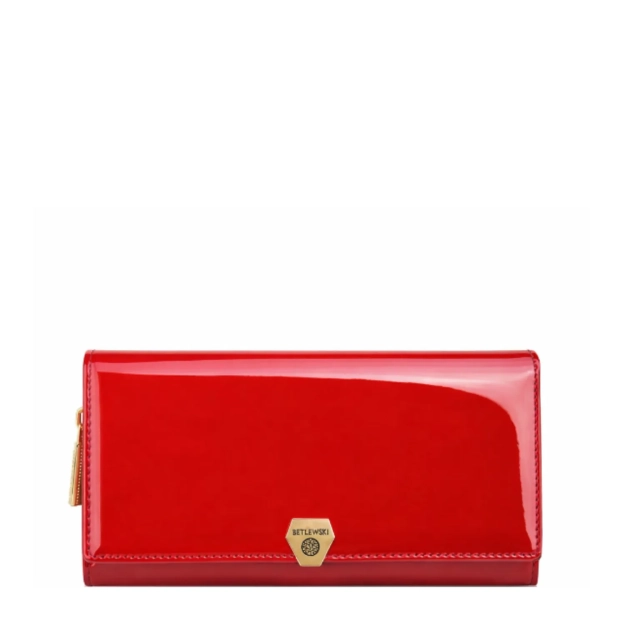BETLEWSKI® SHINY – Lakierowany Skórzany Portfel Damski RFID Duży Elegancki