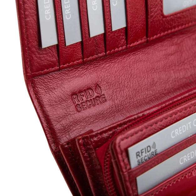 BETLEWSKI® SHINY – Lakierowany Skórzany Portfel Damski RFID Duży Elegancki