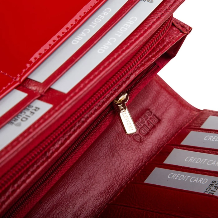 BETLEWSKI® SHINY – Lakierowany Skórzany Portfel Damski RFID Duży Elegancki