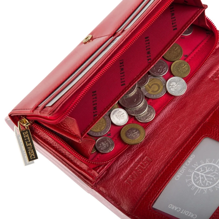 BETLEWSKI® SHINY – Lakierowany Skórzany Portfel Damski RFID Duży Elegancki