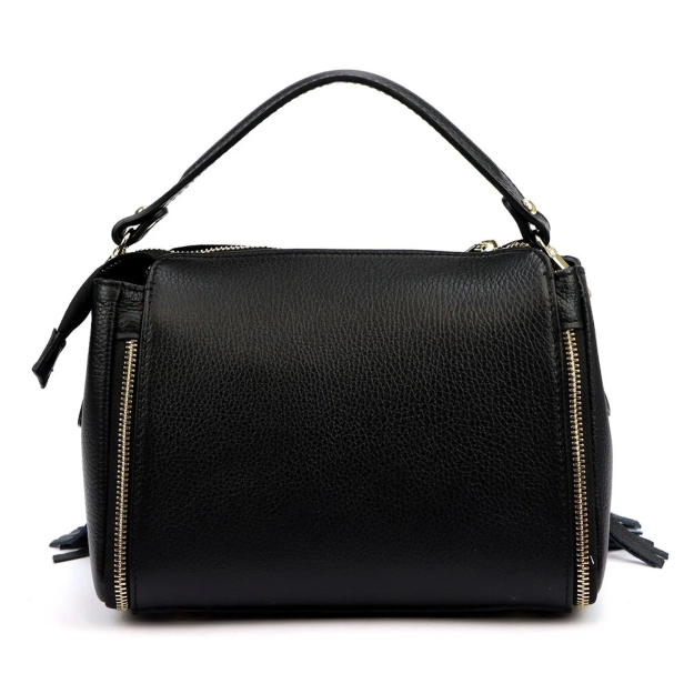 LUKA – Skórzana listonoszka damska czarna klasyka z biżuteryjnym akcentem