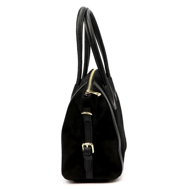 LUKA - Torebka damska ze skóry zamszowej shopper czarna