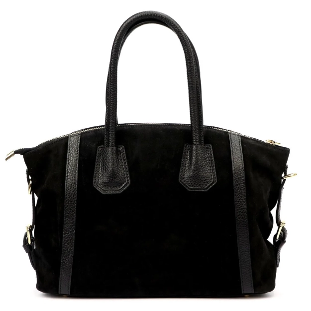 LUKA - Torebka damska ze skóry zamszowej shopper czarna