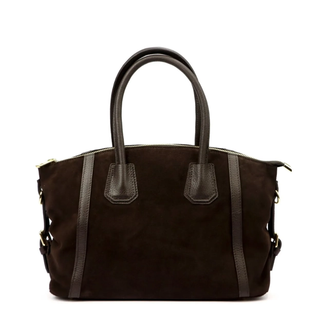 LUKA - Torebka damska ze skóry zamszowej shopper ciemny brąz